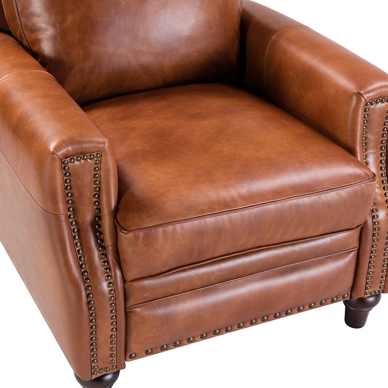 Lark Manor Andrena Genuine Leather Recliner With Nailhead Trim ...